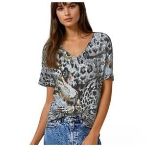 Stella McCartney Womans Sz 46 12 Shirt Leopard Print Animal Grey Stretch